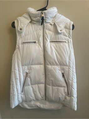 Calvin Klein White Quilted Puffer Vest with Hood Size Large